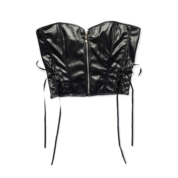 🆕Faux Leather Burlesque Bustier Hourglass Slimming Corset Top - Picture 3 of 10